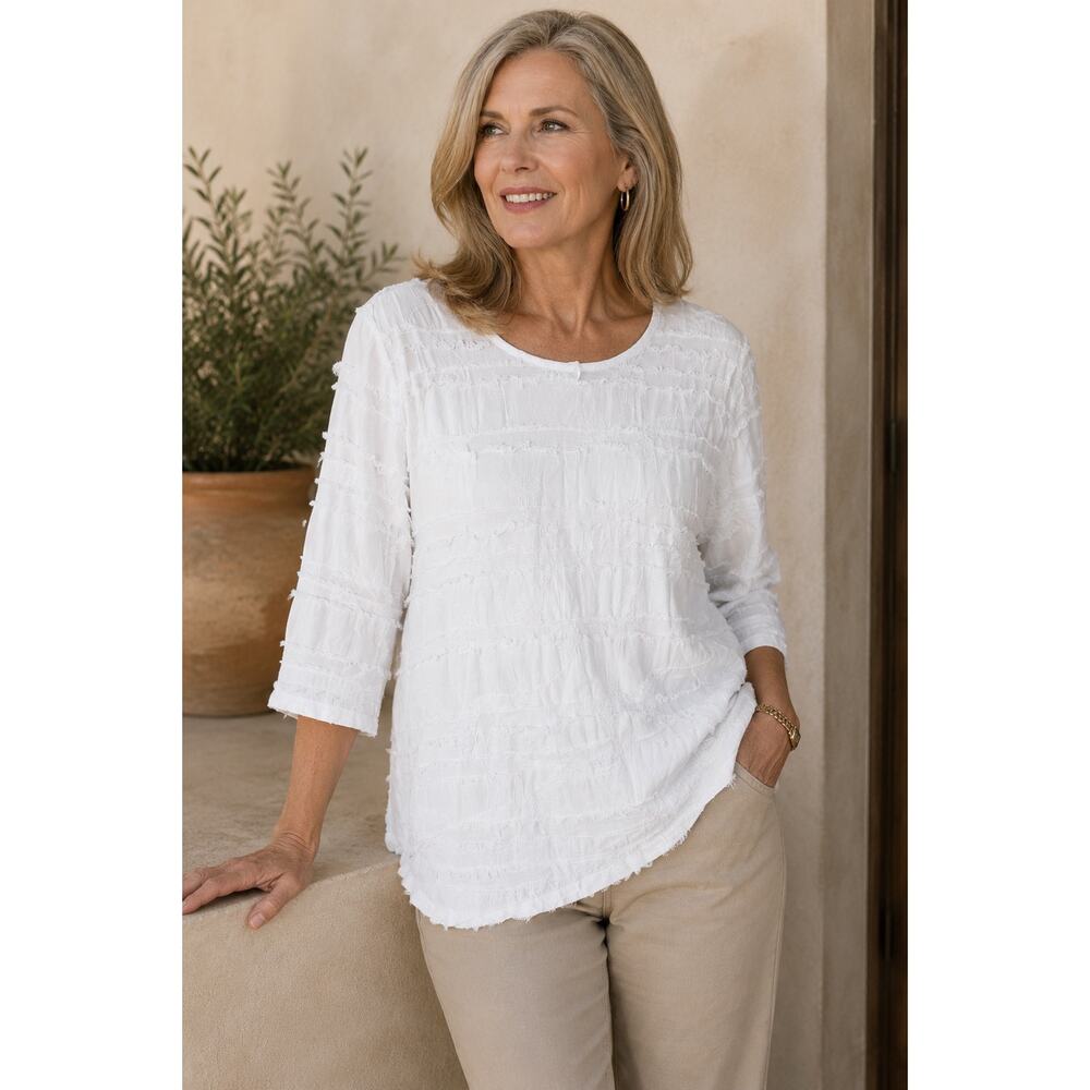 Lulu B White Floral Embroidered Aysmetrical Top Cottagecore Womens Medium